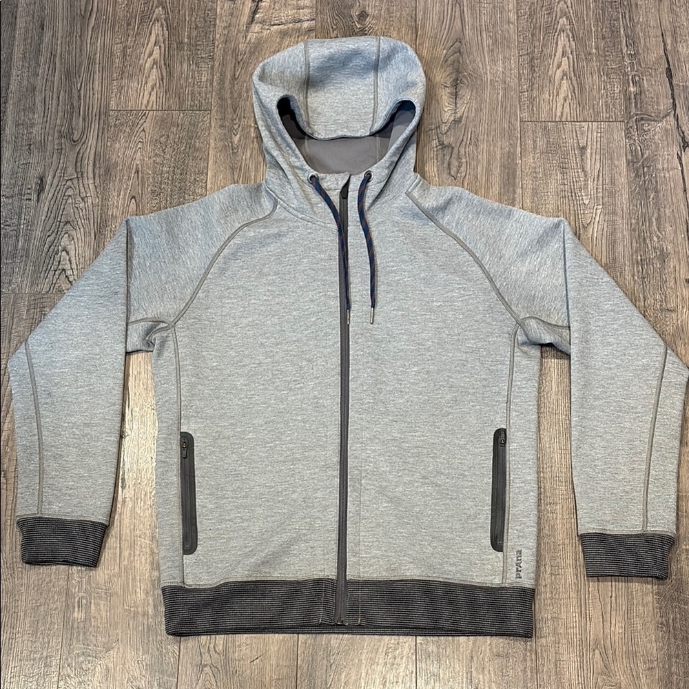 Prana Gray Zip Up Sweater with Modern Design